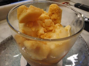 Palm sugar ice cream sundae with salted honeycomb & lime syrup